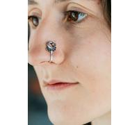 The Colourful Aura Oxidized German Silver Peacock Round Clip On Indian Animal Nose Pin Silver One Size