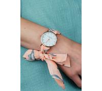 The Colourful Aura Peach Swan Changeable Fabric Strap Knot Tie Boho Wristwatch Peach
