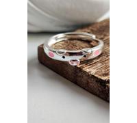 The Colourful Aura Pink Pig Minimalist Tiny Silver Adjustable Animal Slim Band Ring The Colourful Aura Silver One Size