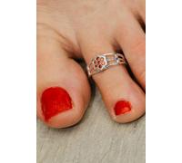The Colourful Aura Pure Silver Red Colourful Stone Bohemian Midi Band Dainty Toe Ring Silver One Size