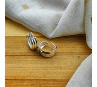 The Colourful Aura Pure Silver Small Stripe Wide Bali Hoop Earring Silver