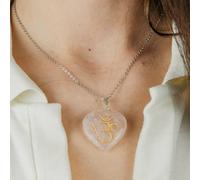 The Colourful Aura Real Rose Quartz Crystal OM Carved Heart Shape Natural Stone Pendant Necklace in Pink