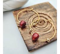 The Colourful Aura Women's Red Sandalwood Beaded Dangle Hoop Earrings
