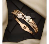 The Colourful Aura Rose Gold Clover Leaf Brass Kada With Cz Stones Rose Gold One Size