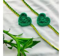 The Colourful Aura Set of 2 of Children knitted Green Heart Leaf Rakhi for Raksha Bandhan The Colourful Aura Green One Size