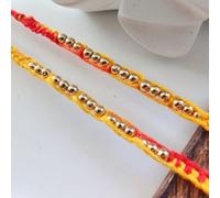The Colourful Aura Set of 2 of Raksha Bandhan Golden Bead Thread Slim Rakhi in Orange The Colourful Aura Orange One Size