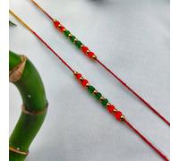 The Colourful Aura Set Of 2 Of Red Beads Slim Thread Rakhi For Raksha Bandhan Red One Size