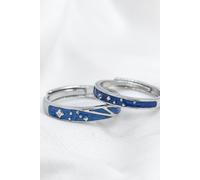 The Colourful Aura Silver Blue Star Couple Spacer Adjustable Promise Ring Set The Colourful Aura Blue One Size