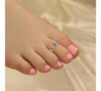 The Colourful Aura Silver Colourful Floral Clover Band Boho Midi Band Dainty Adjustable Toe Ring Multi One Size