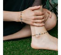 The Colourful Aura Women's Silver Colourful Protection Greek Evil Eye Beaded Indian Nazaria Payal Anklet in Gold | Size: 7 The Colourful Aura Gold 7