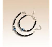 The Colourful Aura Silver Evil Eye Black Beaded Kids Indian Nazaria Bracelet | Size: 5 inches The Colourful Aura Black 5 inches