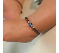 The Colourful Aura Silver Evil Eye Black Beaded Kids Indian Nazaria Bracelet Black 5 inches