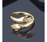 The Colourful Aura Women's Silver Gold Hand Love Hugging Couple Adjustable Stackable Love Ring The Colourful Aura Gold One Size