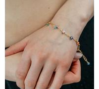 The Colourful Aura Silver Plated Dainty Evil Eye Protection Charm Beaded Dangly Adjustable Bracelet In Gold Gold 7.5 inches