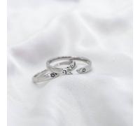 The Colourful Aura Slim Arrow Adjustable Sun Moon Matching Couple Ring Set In Silver Silver