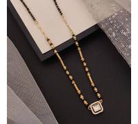 The Colourful Aura Square Solitaire Charm Black Beaded 18Ct Gold Plated Mangalsutra Necklace Gold One Size