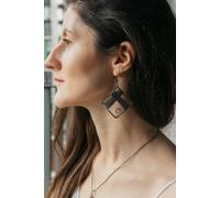 The Colourful Aura Square Wire Wrapped Rectangle Drop Earring In Black Black