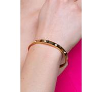 The Colourful Aura Stainless Steel Wide Crystal Zircon Oval Geometric Open Split Cuff Bangle In Gold Gold One Size