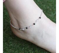 The Colourful Aura Sterling Silver Black Beaded Summer Indie Boho Indian Payal Anklet Silver One Size
