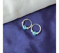 The Colourful Aura Women's Sterling Silver Evil Eye Bali Tiny Hoop Earring | Size: X 1/2 The Colourful Aura Silver X 1/2