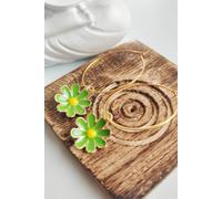 The Colourful Aura Sunflower 30Mm Multicolour Floral Charm Hoop Earrings In Green Green One Size