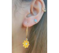 The Colourful Aura Sunflower 30Mm Multicolour Floral Charm Hoop Earrings In Yellow Yellow One Size