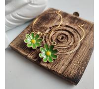 The Colourful Aura Women's Sunflower Charm Floral Colourful Hoop Earring in Green The Colourful Aura Green One Size