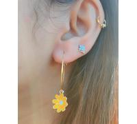 The Colourful Aura Sunflower Charm Floral Colourful Hoop Earring In Yellow Yellow One Size