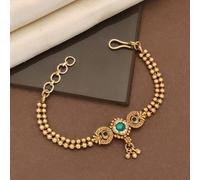 The Colourful Aura Traditional Brass Bracelet With Green Stone Centerpiece In Gold Gold One Size
