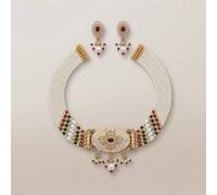 The Colourful Aura Traditional Ethnic Multi Strand White Pearl Dangle Diana Choker In Gold Gold