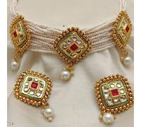 The Colourful Aura Traditional Ethnic Multi Strand White Pearl Dangle Diana Choker White