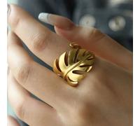 The Colourful Aura Tropical Monstera Plant Leaf Open Statement Gold/silver Ring Gold