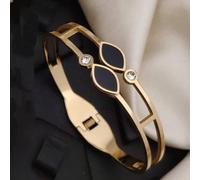 The Colourful Aura Two Black Leaf Zircon Gold Lightweight Minimalist Stacking Bangle Gold One Size