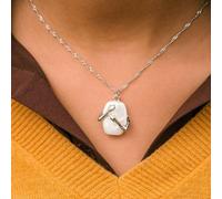 The Colourful Aura Two Hands Love Hugging White Stone Square Pearl Pendant Necklace In Silver Silver One Size