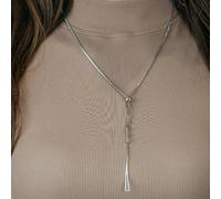 The Colourful Aura Two Triangle Geometric Y Shape Triangle Drop Lariat Cocktail Dress Necklace In Silver Silver One Size