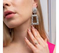 The Colourful Aura Vintage Hollow Geometric Foil Square Long Drop Statement Earrings In Silver Silver One Size
