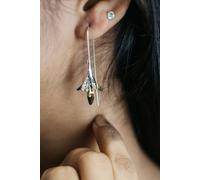 The Colourful Aura White Long Floral Ear Crawler Drop Earring In Silver Silver One Size