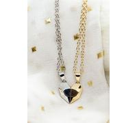 The Colourful Aura Women's 2 Pcs Heart Magnetic Silver Gold Couple Matching Pendant Necklace The Colourful Aura Gold One Size