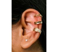 The Colourful Aura Women's 3 Piece Non Piercing Hammered Wire Ear Wrap Cuff in Gold The Colourful Aura Gold One Size