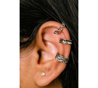 The Colourful Aura Women's 3 Piece Non Piercing Hammered Wire Ear Wrap Cuff in Silver The Colourful Aura Silver One Size