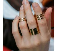The Colourful Aura Women's 3 Piece Wide Silver Gold Adjustable Band Boho Multi Size Cuff Ring set