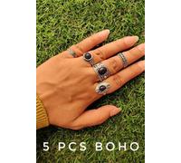 The Colourful Aura Women's 5 Piece Bohemian vintage Tribal Midi Stackable Ring Set in Silver