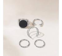 The Colourful Aura Women's 5 Piece Silver Minimalist Stacking Boho Silver Dainty Ring Set