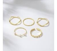 The Colourful Aura Women's 5 Piece Slim Silver Bohemian Pearl Tribal midi Stackable Ring Set The Colourful Aura Silver One Size