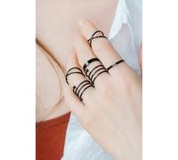 The Colourful Aura Women's 6 Piecs Gold Silver Spring Stacking Boho Thumb Rings Set in Black The Colourful Aura Black One Size