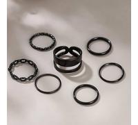 The Colourful Aura Women's 7 Piece Multisize Band Silver Cuff Stackable Boho Ring set in Black The Colourful Aura Black One Size