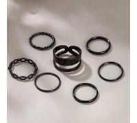 The Colourful Aura Women's 7 Piece Multisize Band Silver Cuff Stackable Boho Ring set in Black The Colourful Aura Black One Size