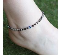 The Colourful Aura Women's 925 Silver Black Beaded Evil Eye Nazar Payal Anklet The Colourful Aura Black One Size