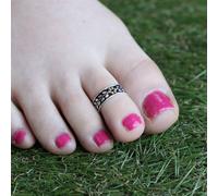The Colourful Aura Women's 925 Silver Leaf Bohemian Adjustable Dainty Band Toe Ring in Black