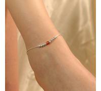 The Colourful Aura Women's 925 Silver Orange Silver Round Ball Thin Payal Anklet | Size: 10 inches The Colourful Aura Silver 10 inches